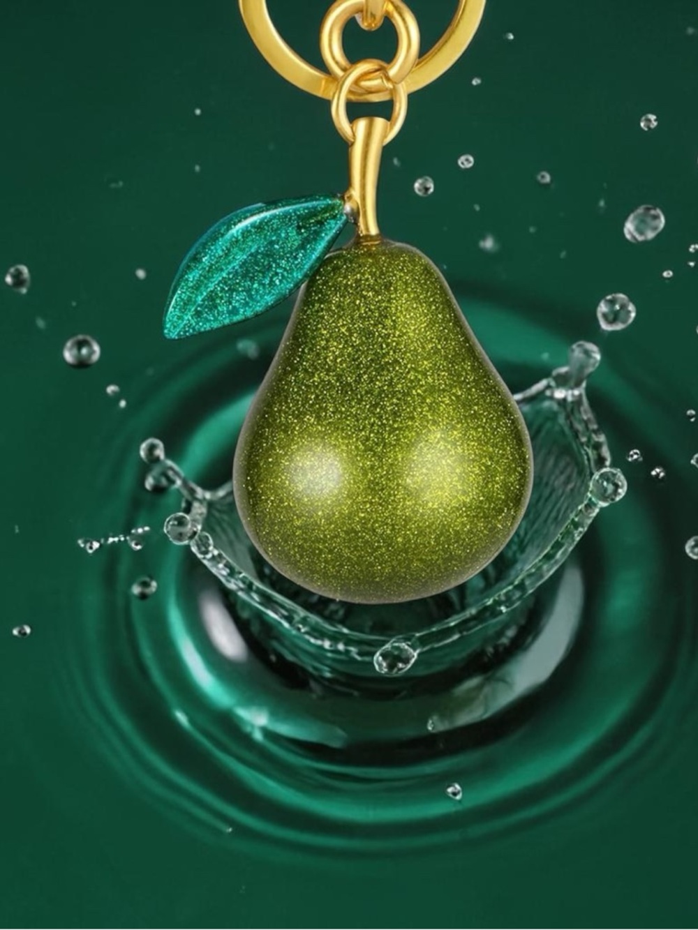 Pear green glitter bag,charm keychain resin, and metal New